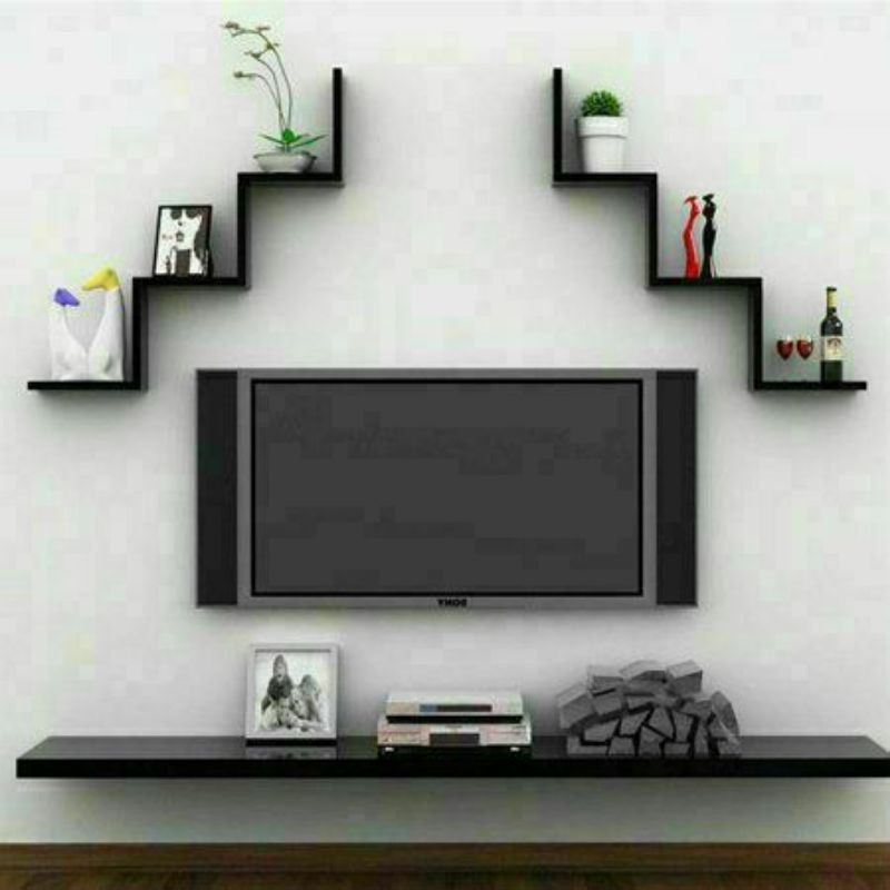 Rak Tv Dvd Foto Pigora Hiasan Piala Piagam Dinding Tembok Wall Shelf Kayu Besi Bunga Modern Buku Rak