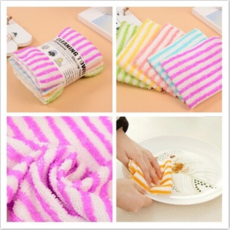 (SerbaSerbi) Kain Lap Bergaris Warna Dengan Bahan Lembut Microfiber 30x30cm / Serat Kain Menyerap Air dan Minyak Pembersih Noda