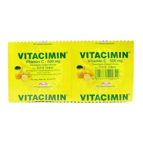 Vitacimin Vitamin C 500mg 20Tablet Vitamin Hisap Fresh Lemon Vit C Vita Cimin Jeruk Kuning