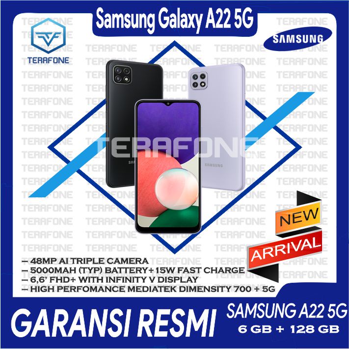 SAMSUNG GALAXY A22 5G RAM 6/128 GB GARANSI RESMI TERMURAH