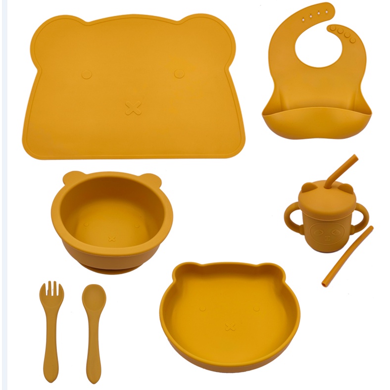 Baby Feeding Set Silicone Food Grade BPA FREE Peralatan Makan Bayi Suction Silicone Piring Suction