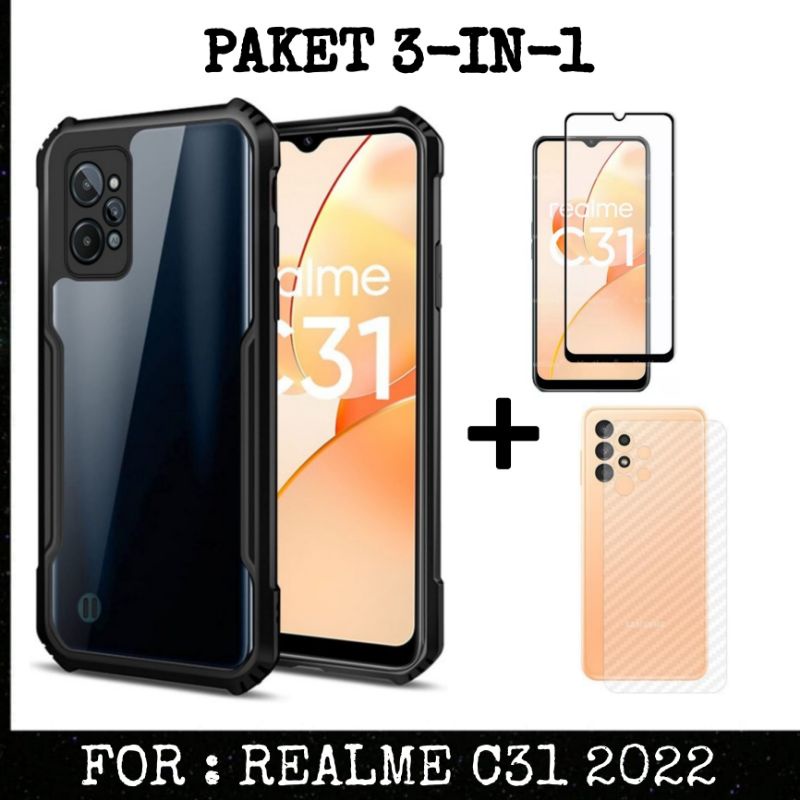 [PROMO PAKET] PROMO PAKET LENGKAP REALME C31 Softcase Fusion Xundd Free Tempered Glass &amp; Garskin Carbon Handphone