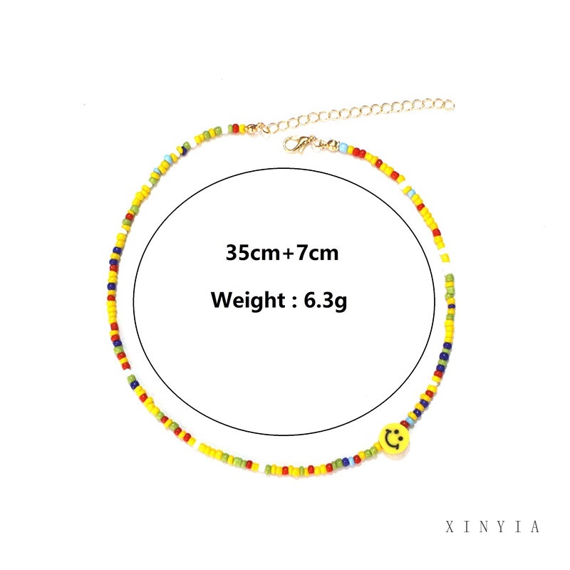 Fashion Smile Retro Bohemian Short Colorful Rice Beads Popular Necklace Ladies Accessories