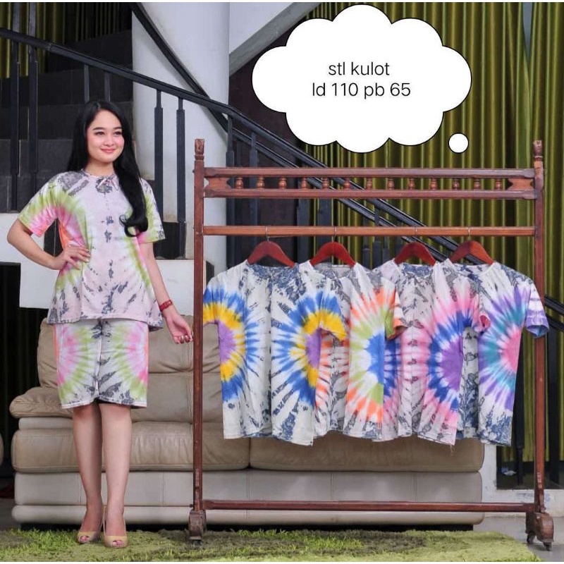 ONE SET KULOT TIE DYE KAOS COTTON ADEM SETELAN KAOS WANITA PENDEK TOP BALI KEKINIAN