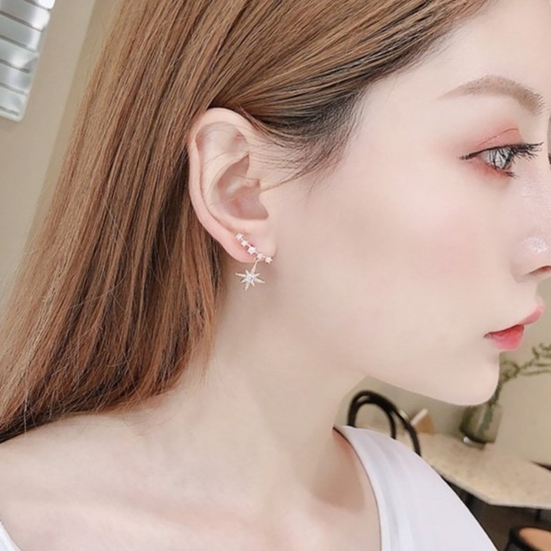 Korean zircon rice word eight-pointed star earrings temperament short wild earrings