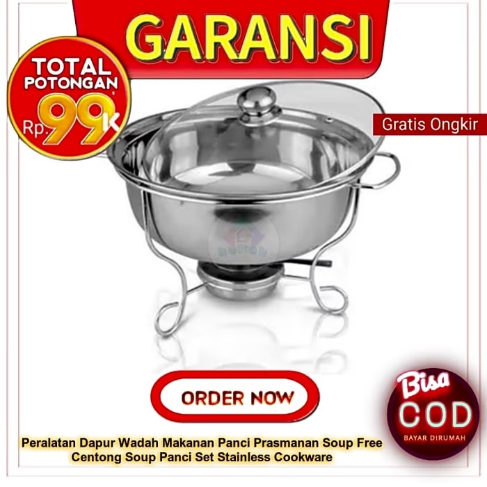 Peralatan Dapur Wadah Makanan Panci Prasmanan Soup Free Centong Soup Panci Set Stainless Cookware