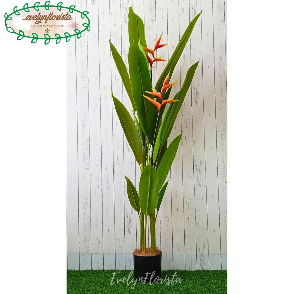 Pohon Hias Daun Pisangan Heliconia Bunga Bird Of Paradise T165 Latex Artificial Pot Dasar Hitam Plas