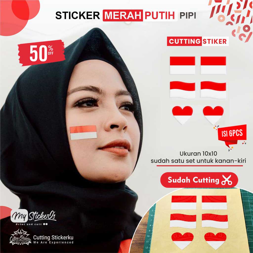 Cutting Stiker Bendera Merah Putih Variasi Motor Mobil Sticker Pipi Timbul Keren Nyala Dasbor Spakbor Visor Body Kaca Helm Laptop Hologram Reflective Tahan Air Setiker Bodi Samping  Jepang Matic Scoopy Vario Beat NMAX PCX Vespa Pickup Windshield Indonesia