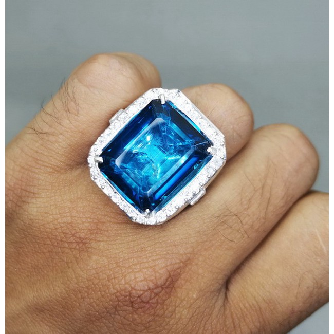 Batu Asli London Blue Topaz Natural Bermemo Original