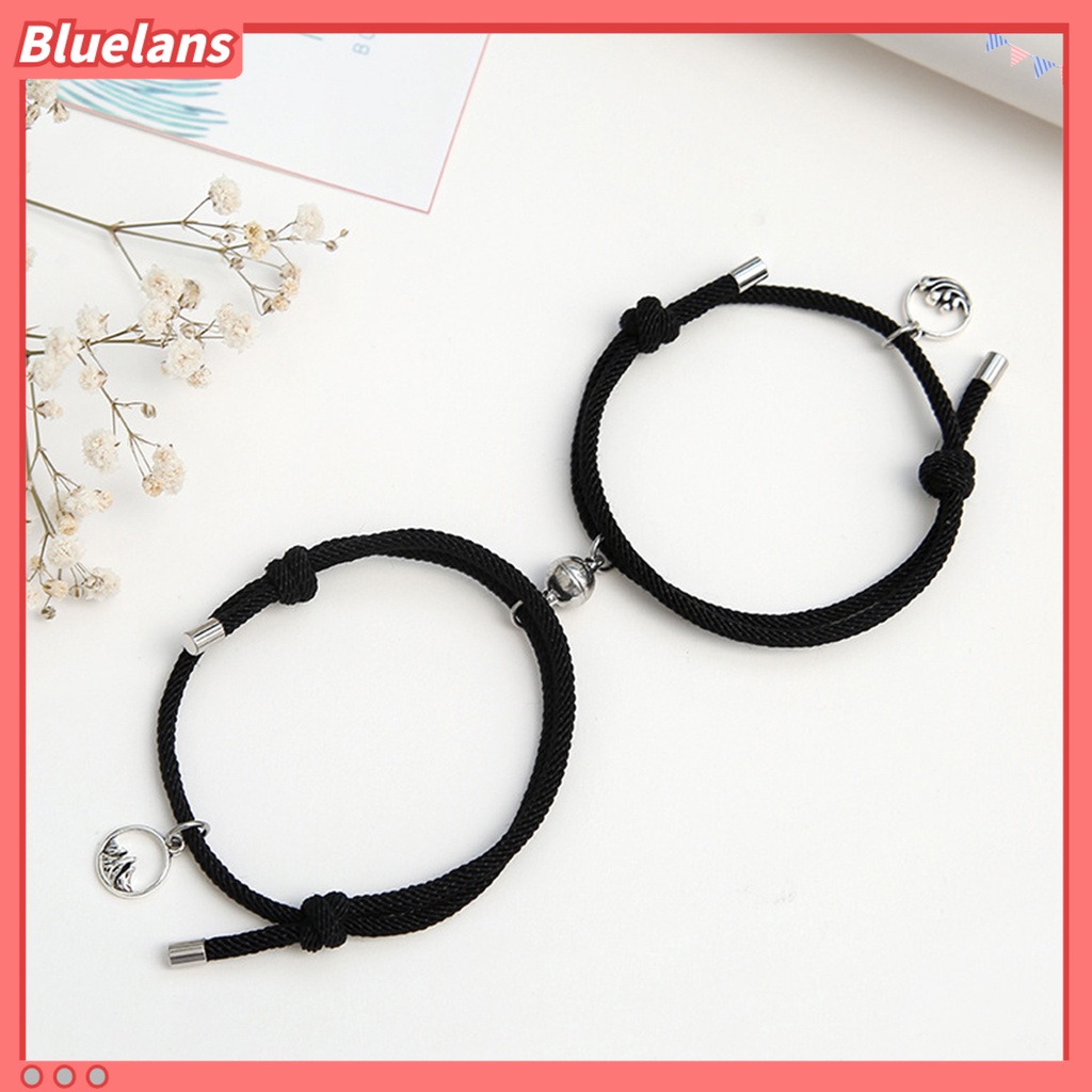 Bluelans 2pcs Gelang Tali Kepang Magnetik Dapat Disesuaikan Bahan Alloy Untuk Pasangan