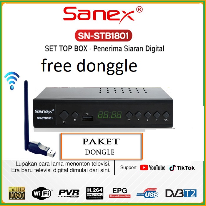 Set Top Box SANEX SN-1801 DVB STB Receiver Siaran Digital free dongle WIFI