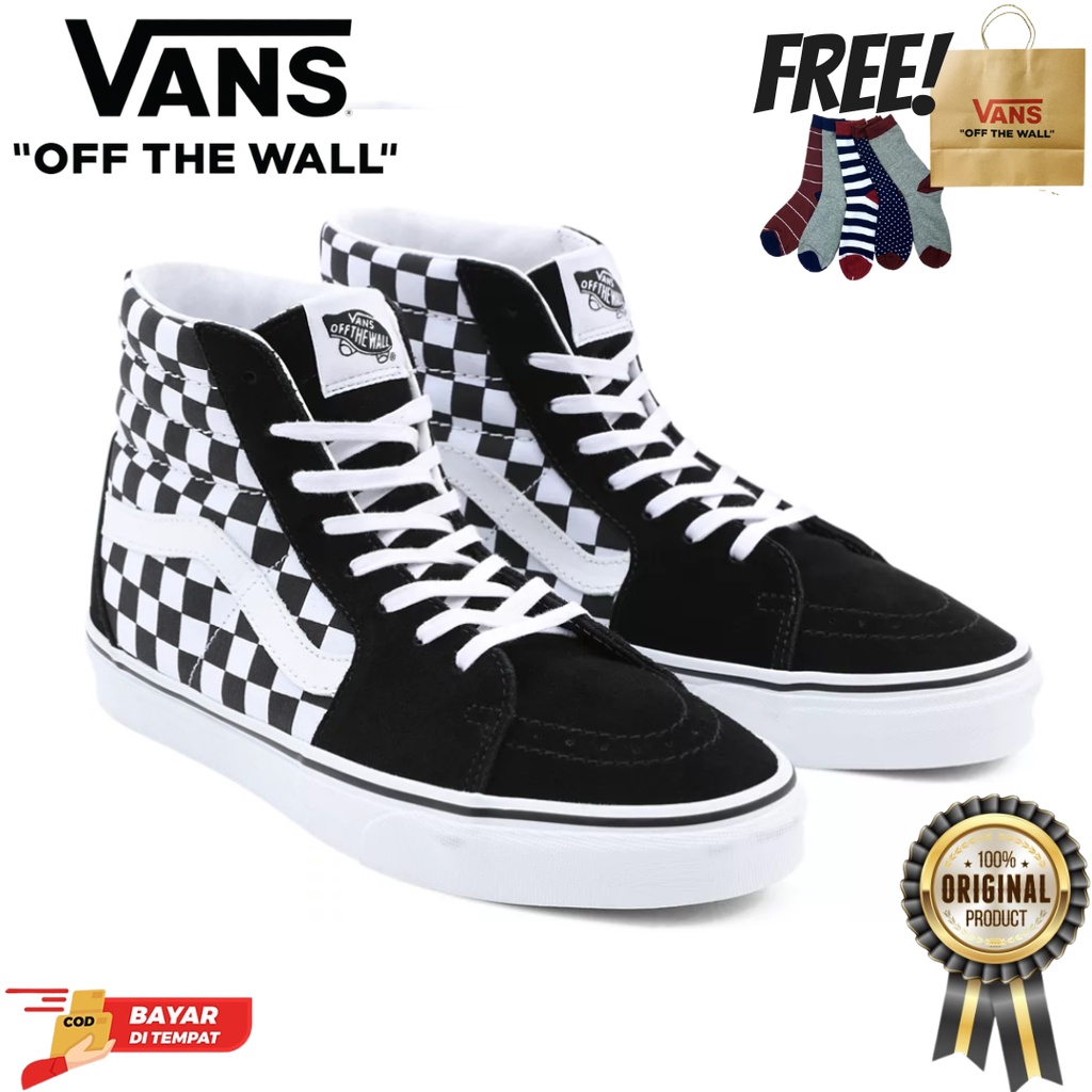 SALE DISKON! V4NS SK8-HI CHECKERBOARD BLACK/WHITE CLASSIC 100% ORIGINAL BNIB