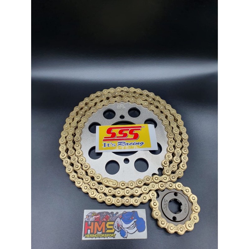 Gir gear Set SSS 415 Tipis Rx King,Jupiter Z,Vega, Vega R New,Jupiter MX, Jupiter MX New Rantai Gold-Gold