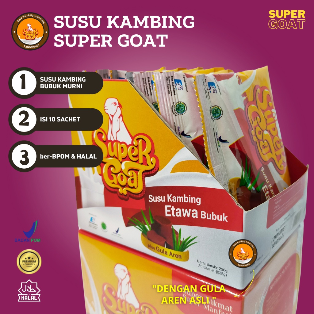 

Susu Kambing Etawa Murni Super Goat Gula Aren Original 10 Sachet Fullcolor Atasi Asam Urat