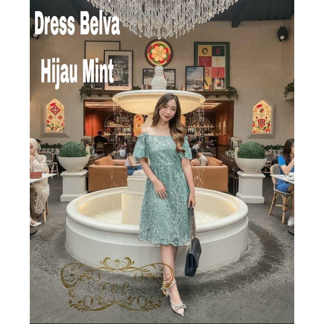 Baju Dress Pesta Wanita Model Terbaru Kekinian Kondangan Imlek Natal Pesta Brukat Selutut Dress Sage