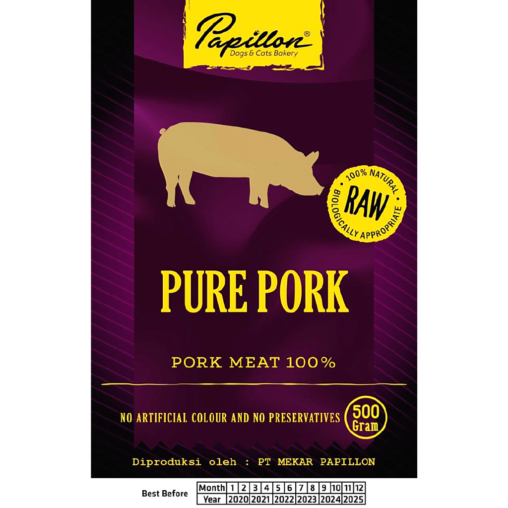 

PAPILLON Makanan Anjing RAW PURE Pork 500g
