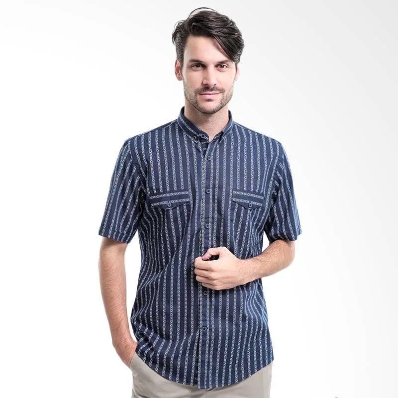 Manly Suprem Slim Fit Pattern Kemeja Pria Lengan Pendek