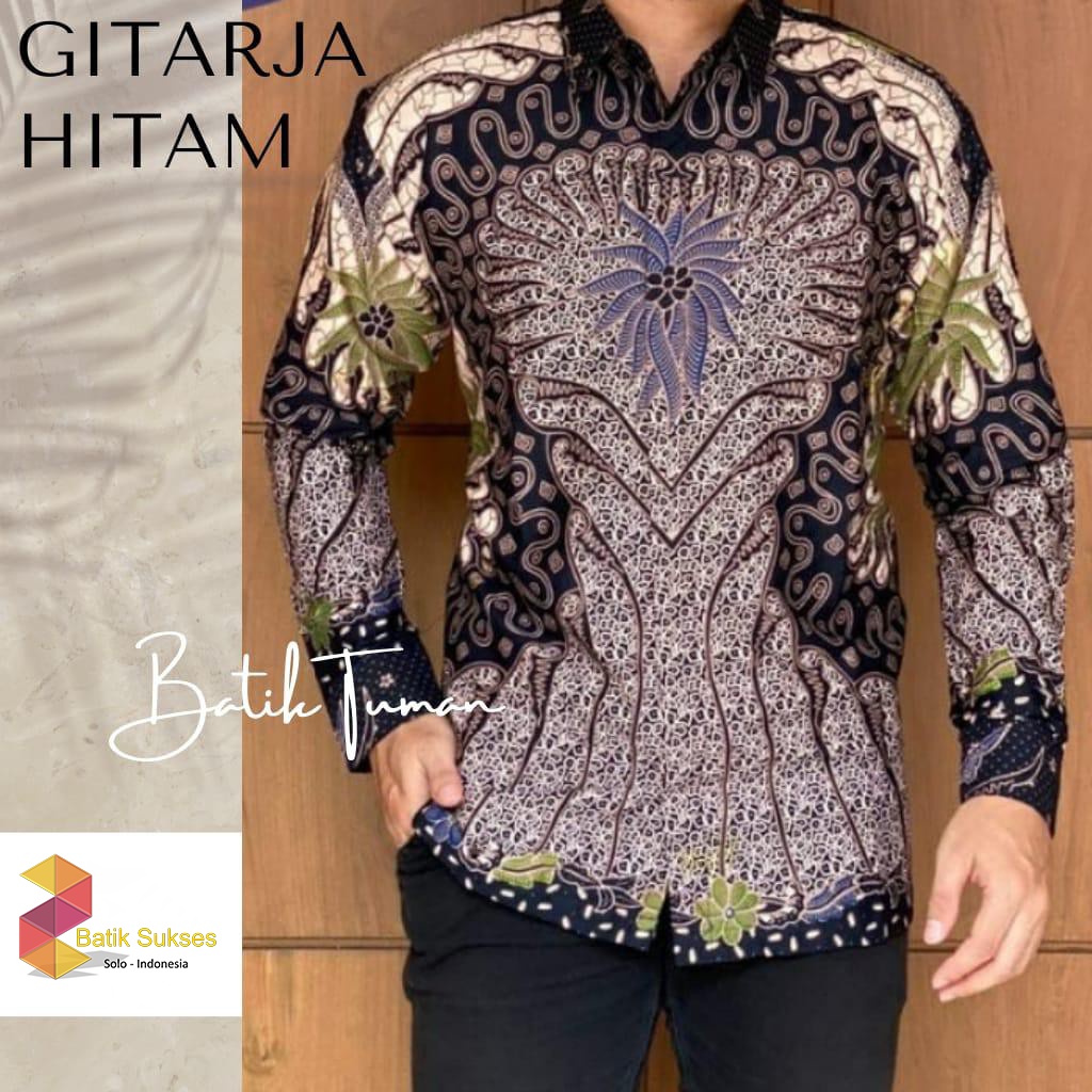 GITARJA HITAM Kemeja Batik Solo Pria Lapis Furing PREMIUM Lengan Panjang Pendek Batik SOLO ASLI