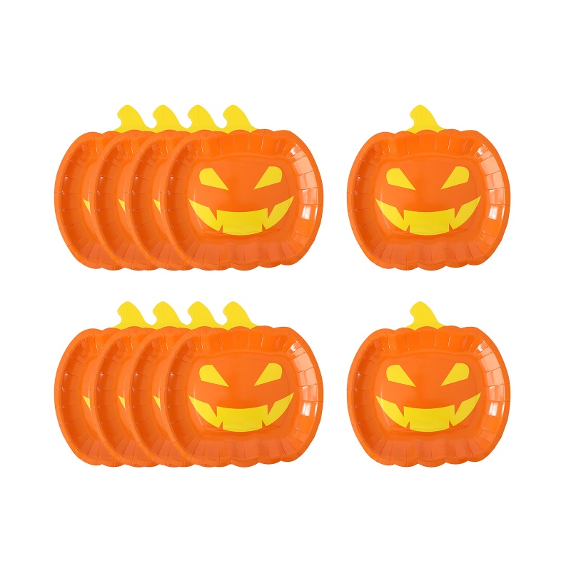 Zzz 10pcs / Set Piring Kertas Motif Labu + Tulisan Happy Halloween Untuk Dekorasi Rumah