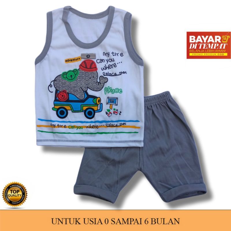 Setelan Baju Putung Bayi Laki-laki size 0-6 Bulan MOTIF GAJAH