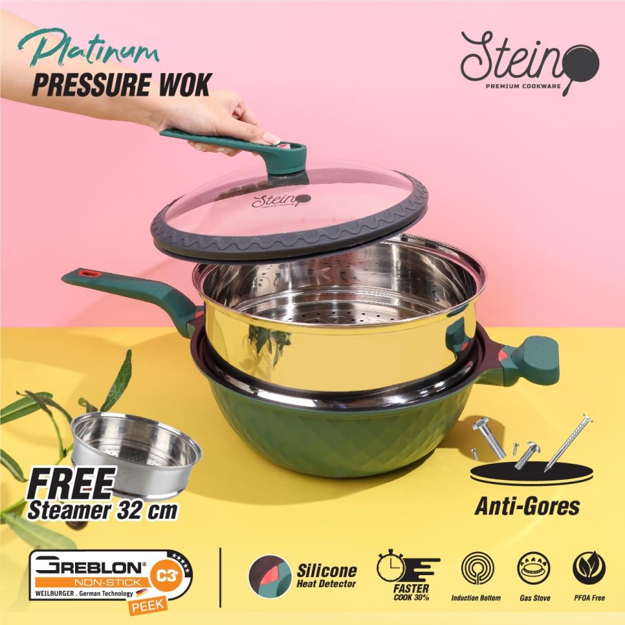 STEIN Cookware PLATINUM Wok 32 cm Pressure Cooker Anti Baret