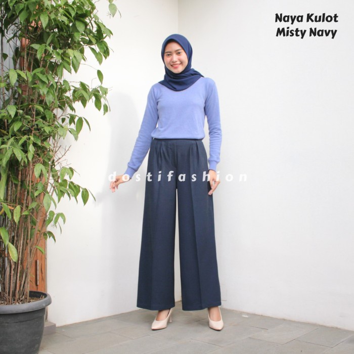 Murah Naya Kulot Seri Misty | Celana Kulot Panjang Bahan Katun Wanita - Misty Navy Standar Keren