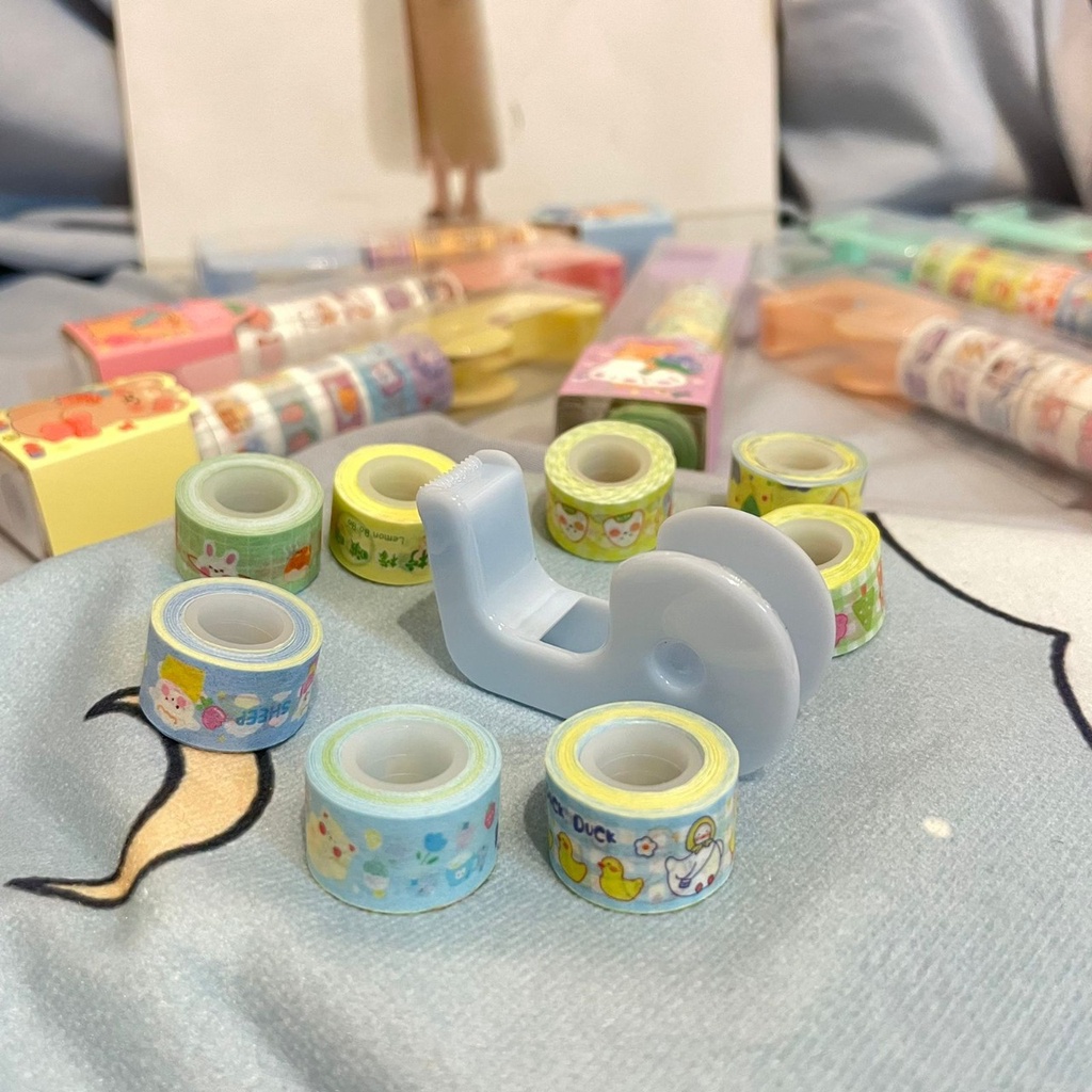 PAKET SELOTIP 1 SET ISI 8 + FREE DISPENSER TAPE MODEL IMUT FANCY MURAH GAMBAR MOTIF LUCU WARNA WARNI UKURAN KECIL STATIONARY UNIK BEST QUALITY READY COD DAN GROSIR