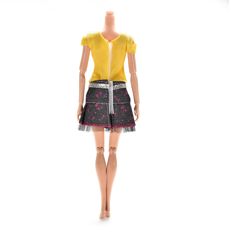 2pcs / set Kaos T-Shirt Lengan Pendek + Rok Mini Untuk Boneka Barbie