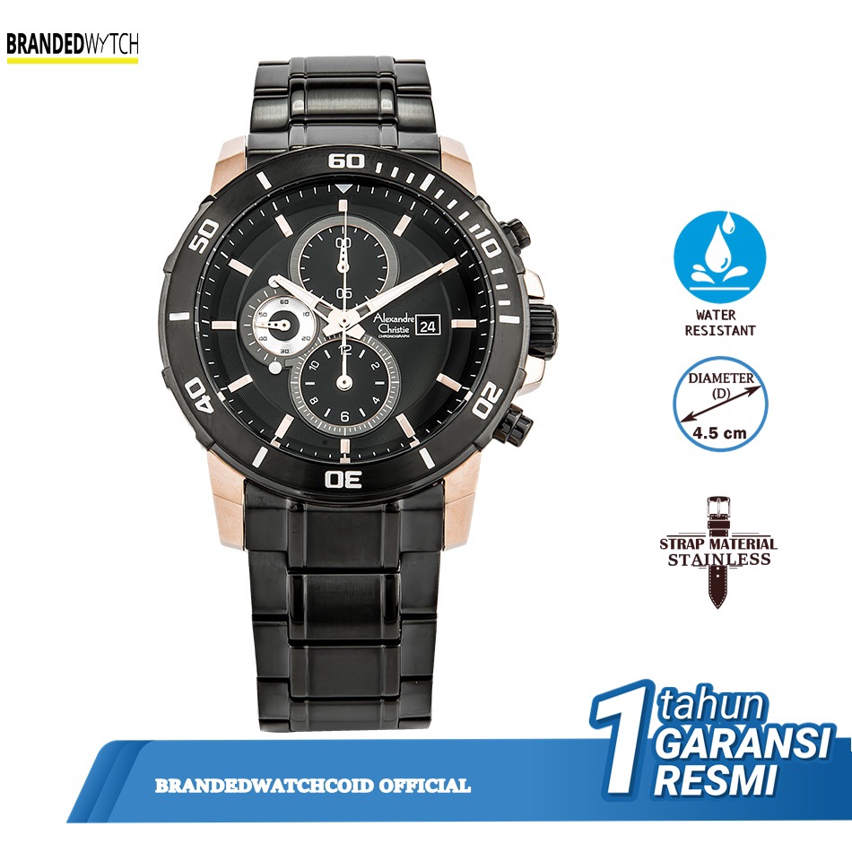 Jam Alexandre Christie Pria 6473 MC Black Rosegold / Jam Tangan Pria Alexandre Christie 6473