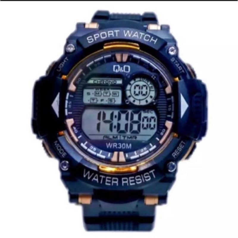 (Grosir)Jam Tangan Pria Sport Watch Digital Water Resist Q&amp;O Strap Rubber(Di Terima Cod)