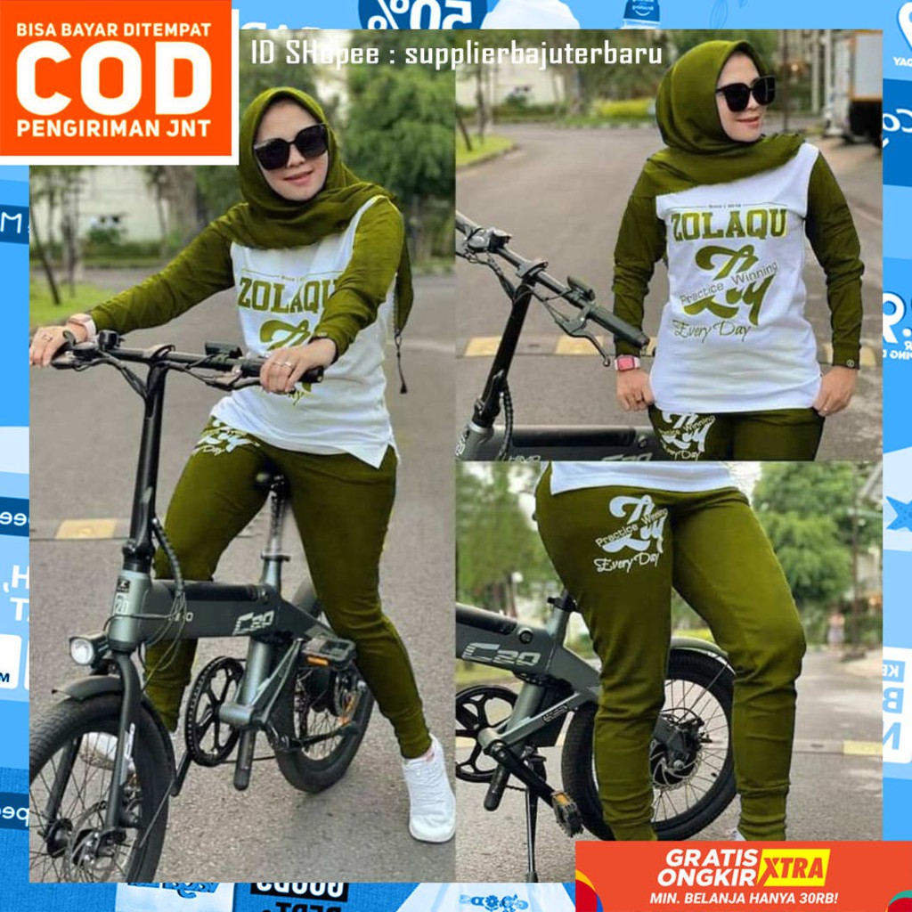 SETELAN TRAINING WANITA JUMBO IMPORT BAJU STELAN KEKINIAN MUSLIM TERBARU PAKAIAN OLAHRAGA SET CEWEK