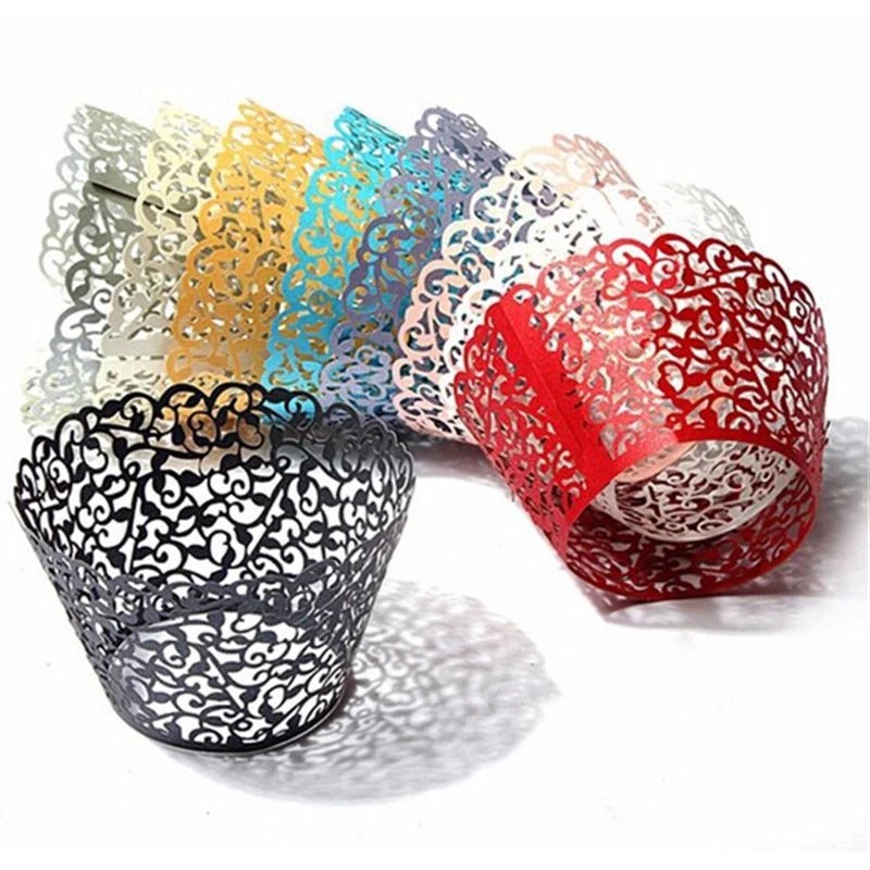 20pcs Wedding Cupcake Wrappers Ivory Vine Pattern Filigree Cake Cup Wraps Party Birthday Home Decor