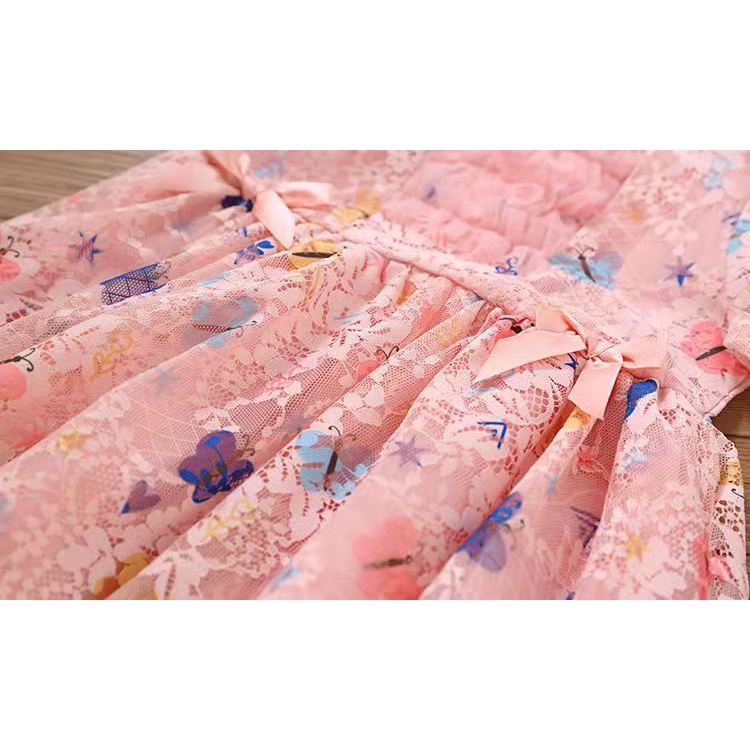 KF CAT Dress Brukat Anak Perempuan Import /Gaun Princess Pesta Lengan Pendek Ruffle Rok Panjang Renda Mewah Motif Kupu Kupu Untuk Usia 3-7 thn-6