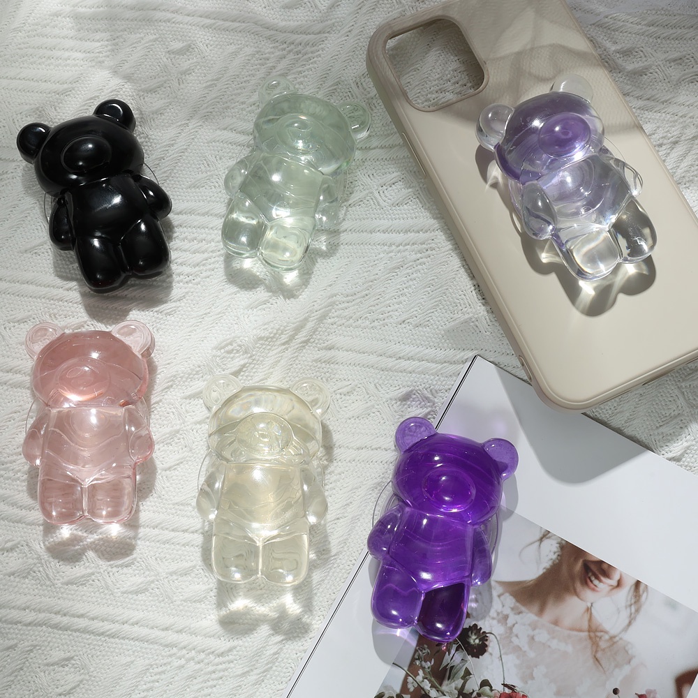 Ring Holder Hp Bentuk Beruang 3D Transparan Untuk Samsung / Xiaomi
