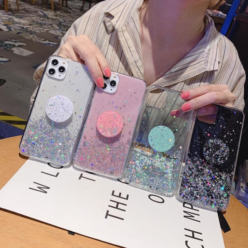CASE JELLY GLITTER POP SOCKET SAMSUNG S10 PLUS NOTE 10 LITE /A81  SOFT CASE WITH GLITTER COVER