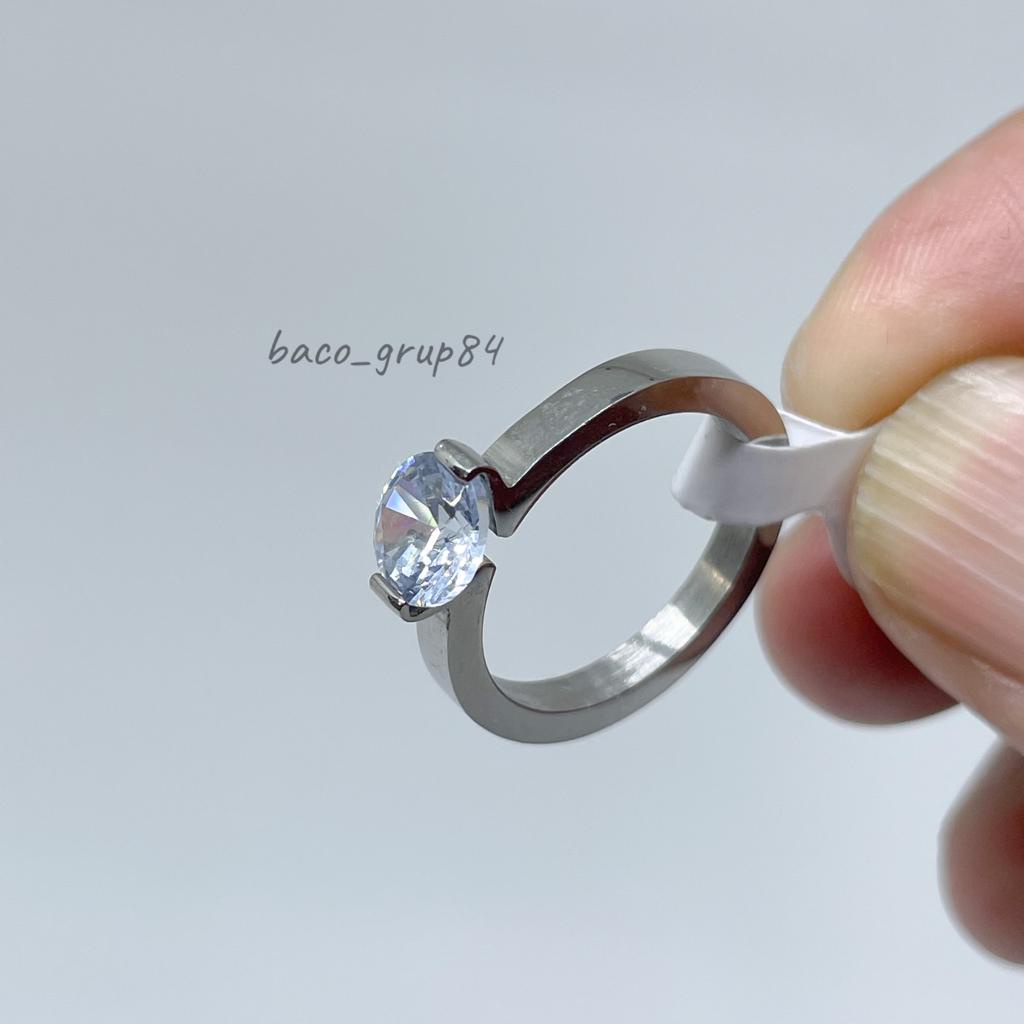 Cincin Titanium Perak Mata Berlian C33 Awet Lama Tidak Karatan Perhiasan