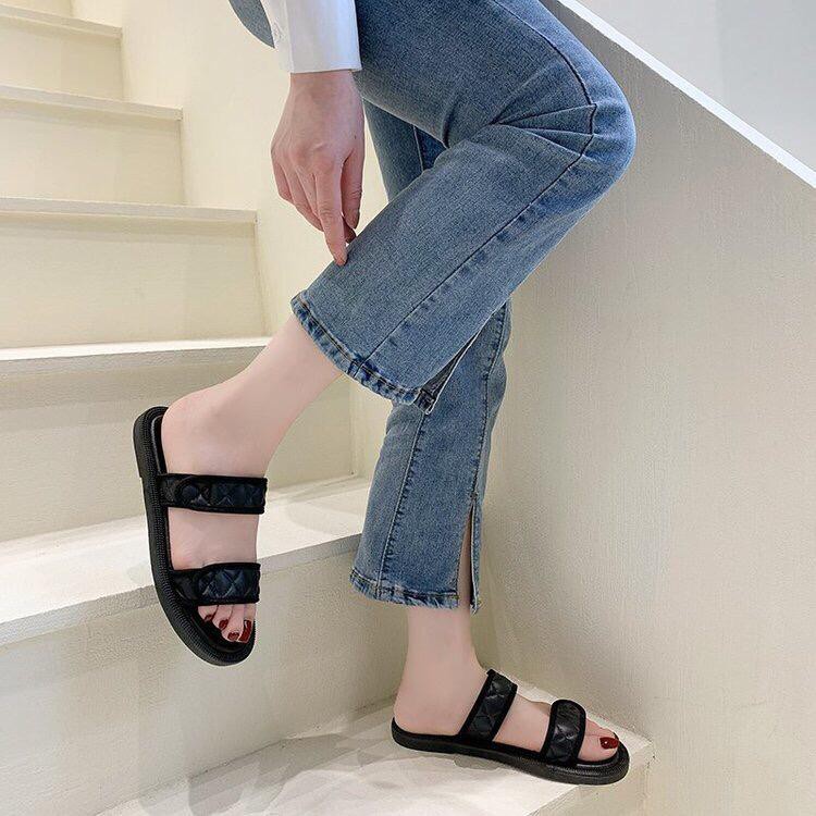 TOPGROSIR GR1503 Korean Sandal Slip Flat  Import Tali Dua Motif Garis Kotak