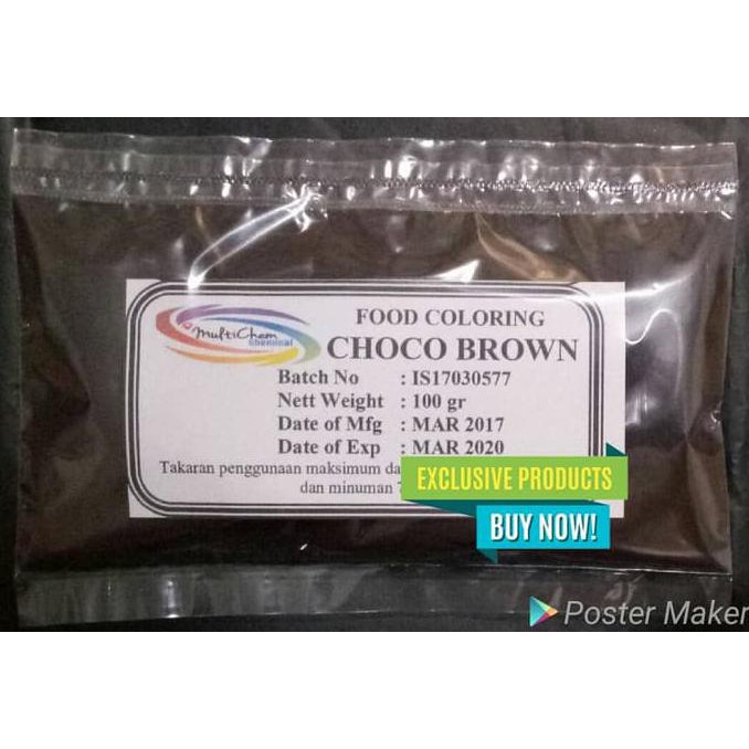

Toko-Bahan-Kue- Pewarna Makanan Food Grade Chocolate Brown / Coklat ||100Gr -Terlengkap-Termurah-