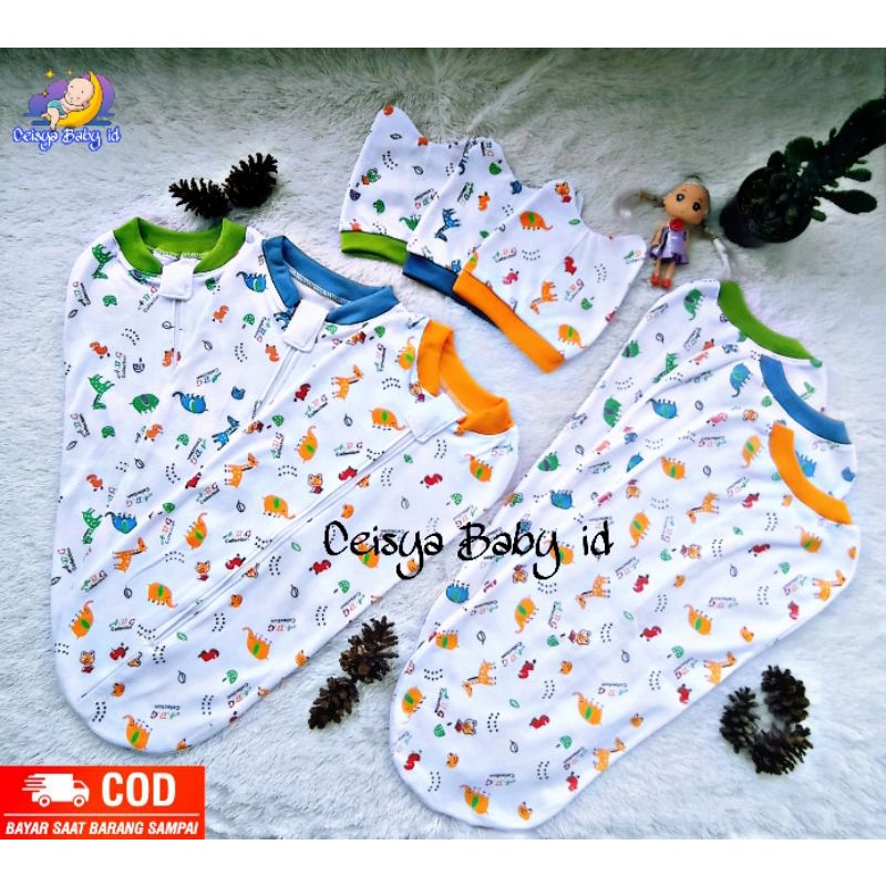 3 set bedong instan resleting + kupluk bayi baru lahir newborn