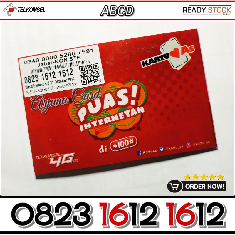 Nomor Cantik Kartu As 1612 1612 Telkomsel 0823 ABCD combo sakti