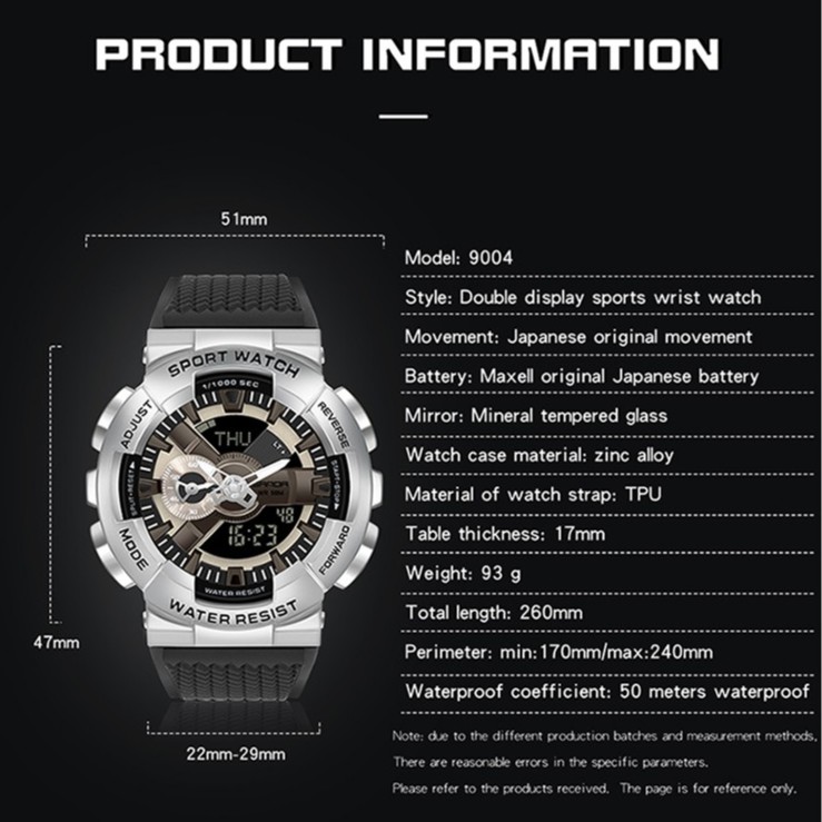 SANDA 9004 Jam Tangan Pria Digital Analog Dual Time World Time Tali Rubber Shockproof Anti Air WATCHKITE WKOS