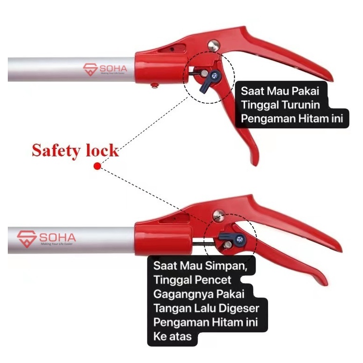 PCK-09 Alat Tongkat Pemetik Buah Panjang Telescopik Pemangkasan Ranting Pohon Gergaji Tree Pruner Saw Blade Gunting Petik Buah Tinggi Tersedia Ukuran Panjang 1.2 Meter / Telescopic 1.8M - 3 Meter / 2.2 M - 4 Meter