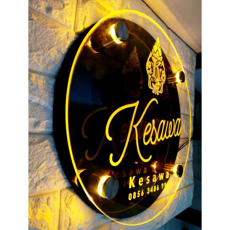 Papan Nama Tempat Usaha Tempel Dinding Logo Tempat Usaha Bahan Akrilik Tebal Custom Nyala Lampu Tera