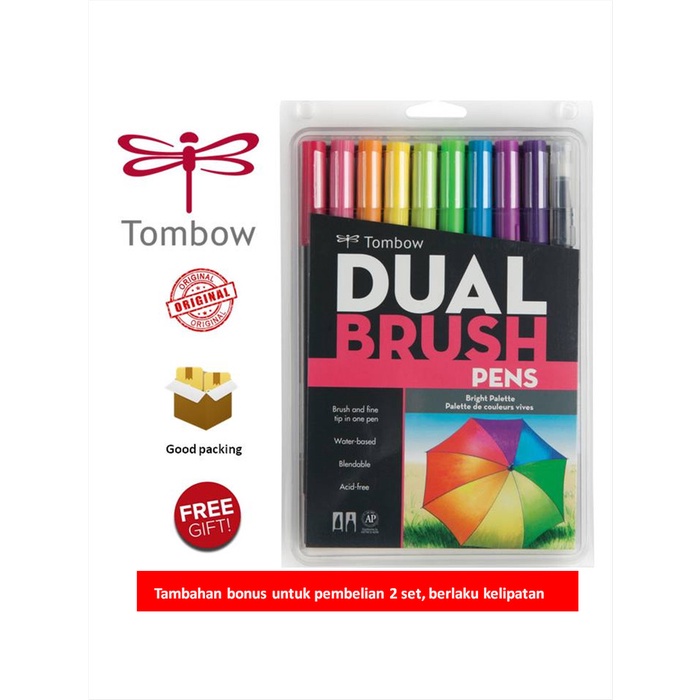

kaligrafi-perlengkapan- tombow dual brush pen abt, bright palette, set 10 colors -perlengkapan-