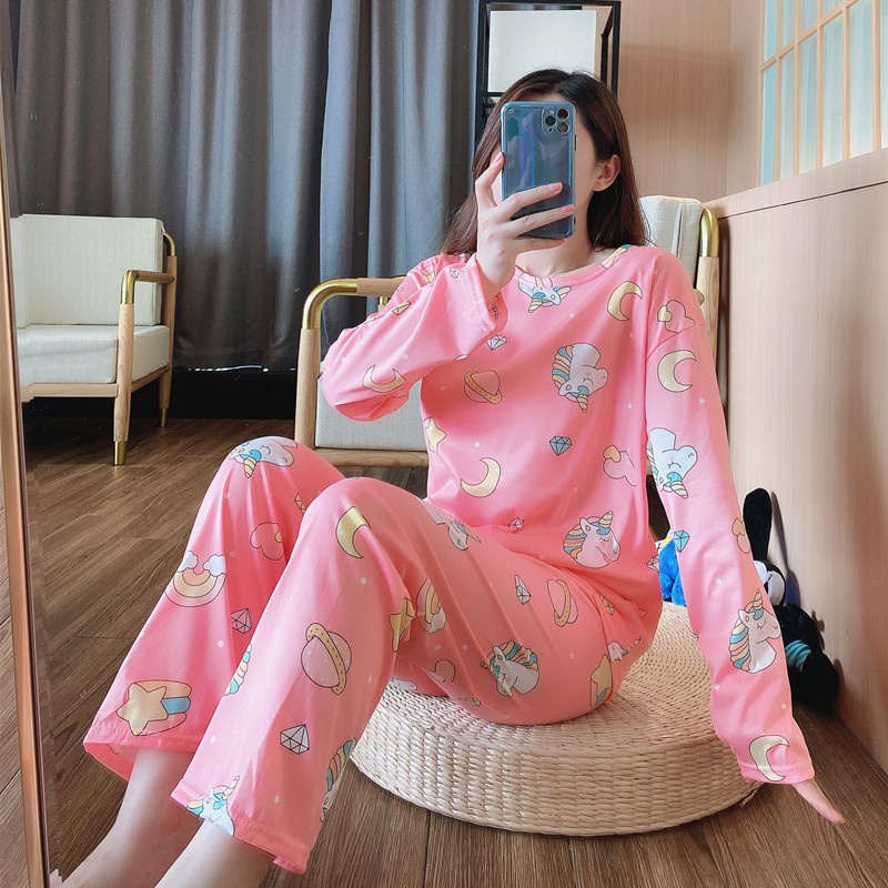 Stelan Baju Tidur Wanita Dewasa Lengan Panjang Kartun Piyama Bahan Nyaman Wanita Dewasa import