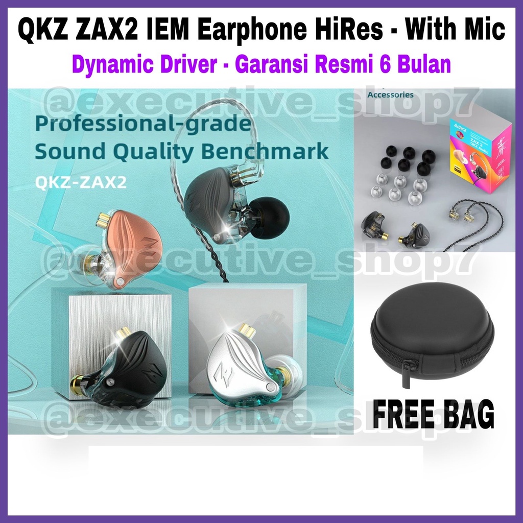 QKZ ZAX2 IEM Earphone HiRes - with Mic - Dynamic Driver - Garansi Resmi 6 Bulan