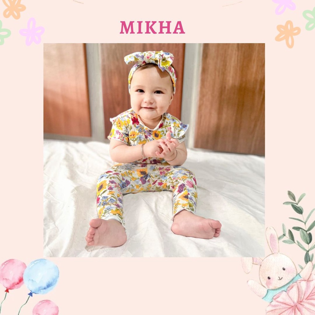 Plazababyku MX MIKHA setelan bayi motif bunga yang lucu free headband