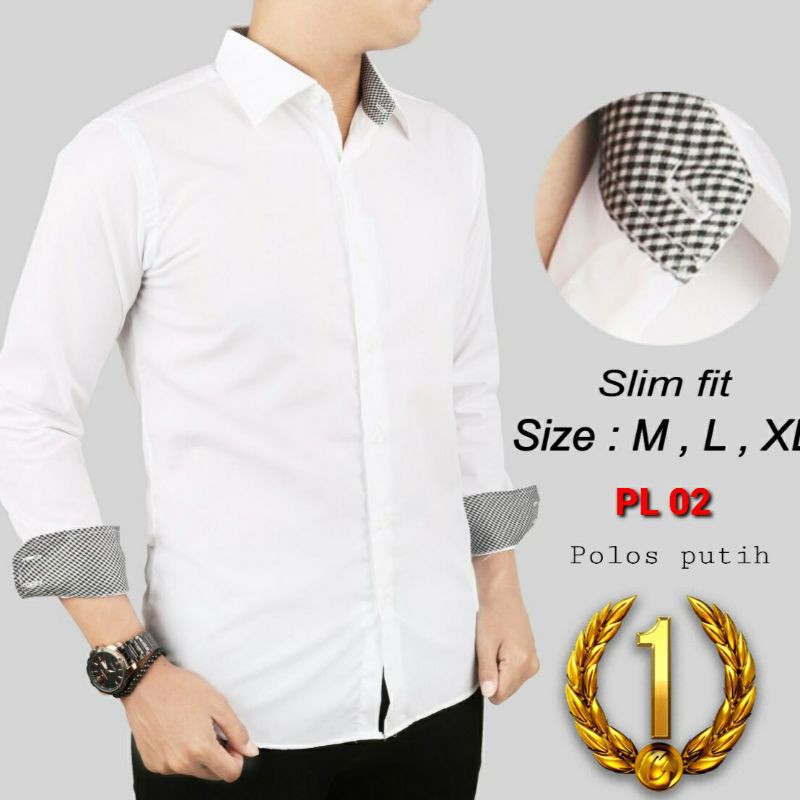 Colin Dion Baju Polos Pria Slimfit Lengan Panjang Kemeja Katun Warna Putih