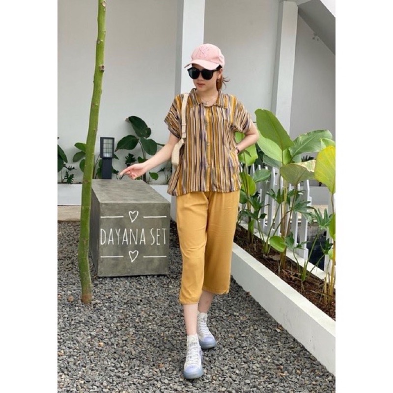 setelan celana 7/8 /dayana set/setelan atas motif bawah polos/COD-F