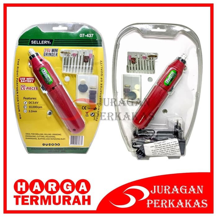 NEW SELLERY MINI DIE GRINDER SET 20 PCS BOR TUNER CAS BATERAI 3.6V 07-437 PALING MURAH
